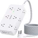 Power Strip Surge Protector, HANYCONY 12 Multiple Outlets 4 USB Ports (2 USB C), 5Ft Braided Extension Cord Flat Plug, Overload Surge Protection, Desk for Office Home College Dorm Room Essentials (White)