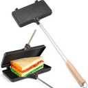 Lnrueg XL Double Pie Irons for Camping, Portable Campfire Sandwich Maker, Mountain Pie Maker Cast Iron with 21.6‘’ 2 Long Removable Handles, Handheld Campfire Pie Cooker With a Head 4.3×8-Inch