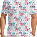 Men's Funny Golf Polo Shirts Quick Dry Blue Cartoon Short Sleeve Polo Shirts (L)
