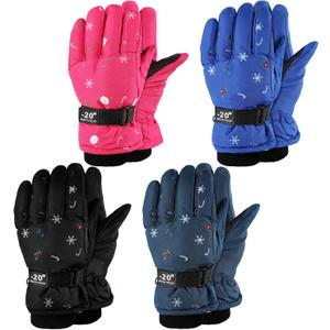 Hicarer 4 Pairs Winter Gloves for Kids Waterproof Snow Ski Gloves Girls Boys Warm Unisex Youth Clothes for Cold Weather (10 - 15 Years, Dark Blue, Pink, Black, Blue)