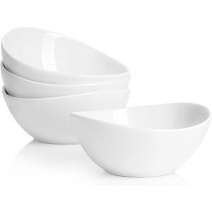 Sweese 5" Porcelain 10 oz Bowls Set of 4, for DessertIce creamSoupRiceFruits, Small Portions, Microwave, Dishwasher, and Oven Safe - White (5.0", White)