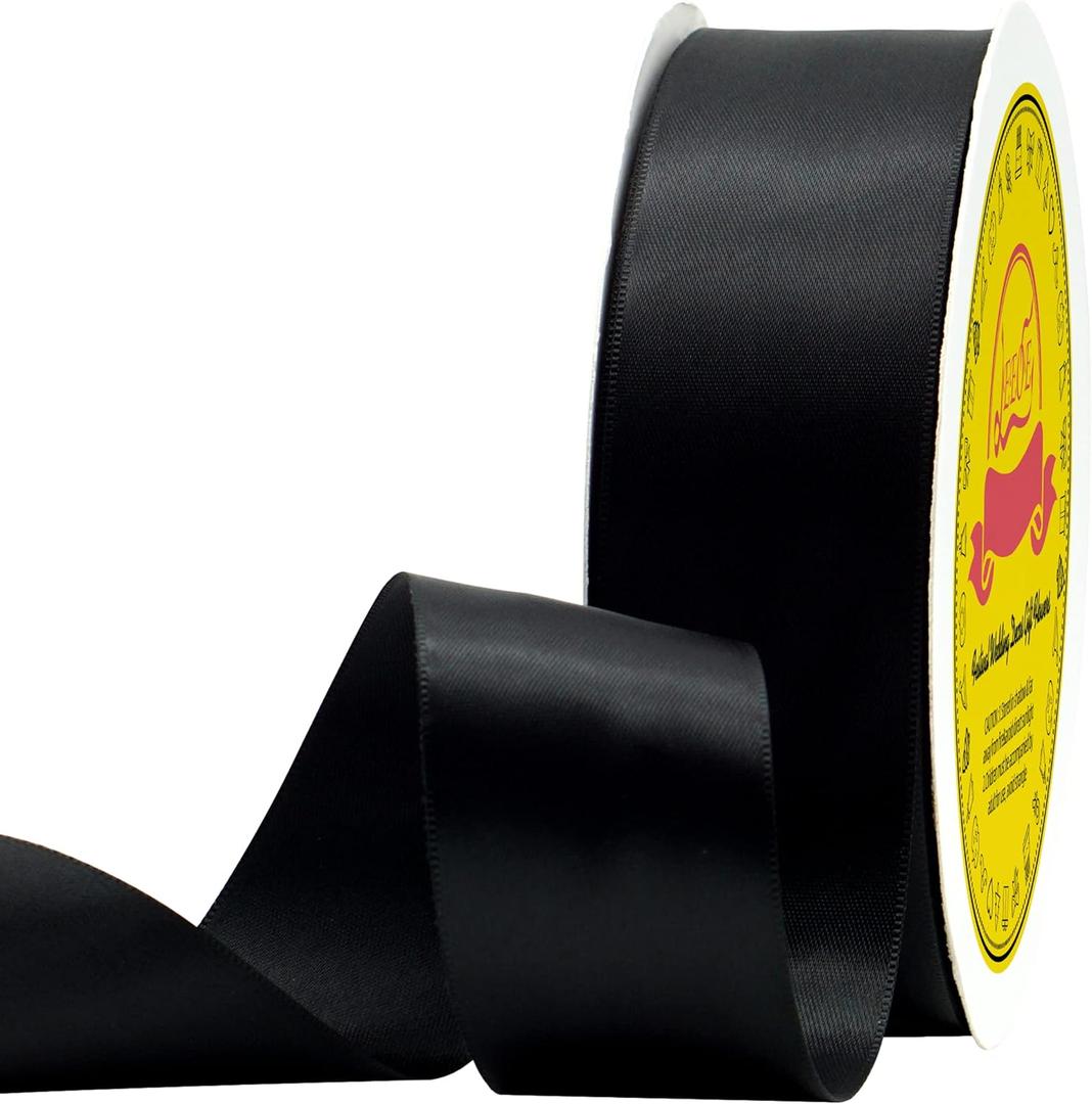 Double Face Black Satin Ribbon 1-1/2 inch X 50 Yards Polyester Black Ribbon for Gift Wrapping Weddings Party Hair Bow Invitation Decorations and More
