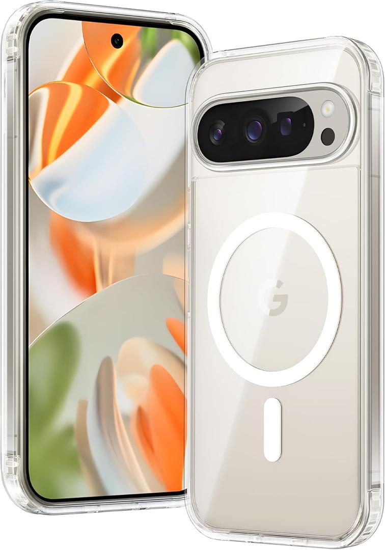 FNTCASE for Google Pixel 9 Case: Pixel 9 Pro Magnetic Non-Yellowing Clear Slim Case | Anti-Drop Shockproof Scratch Protective Thin Transparent Crystal Cell Phone Cover(Clear)