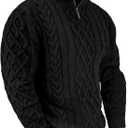 Comdecevis Mens Quarter Zip Sweater Long Sleeve Cable Knit Mock Neck Polo Soft Casual Pullover Sweaters S