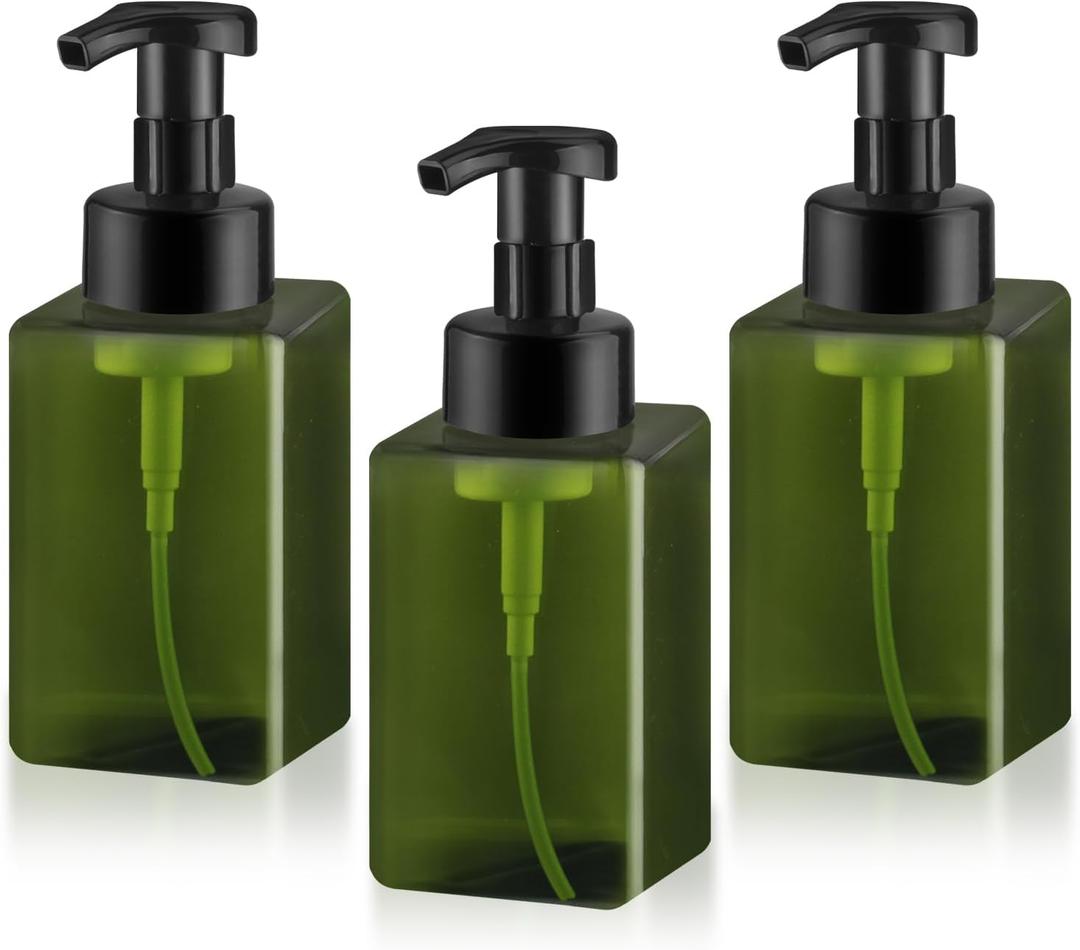 3 Pack Foaming Soap Dispenser Empty Plastic Foam Pump Bottle Refillable Foam Soap Bottle Dispenser for Shampoo Liquid Soap Face Wash (Green, 450ml/15oz)