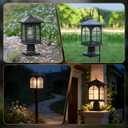 Solar Post Light Outdoor, Dusk to Dawn Outdoor Post Lamp, 3-in-1 Mounting (Pier/Pole/Hanging), Wireless Black Waterproof Fence Pole Light with Seeded Glass for Garden Yard Patio Entryway