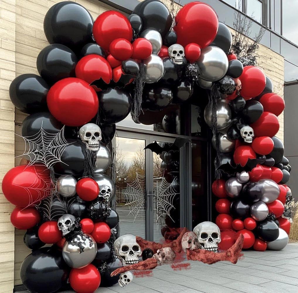 Black Red Silver Balloon Arch Kit - Double Stuffed Dark Red Ruby Black Balloon Garland Burgundy Maroon Metallic Color for Birthday Baby Shower Party Decor