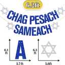 Chag Pesach Sameach Banner, Happy Passover Decorations, Egypt Festival Holiday Party Decoration Supplies, Jewish Pesach Festival Matzo Banner Blue & Silver Glitter
