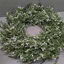 26'' Large Eucalyptus Wreath for Front Door, Porch- Artificial Eucalyptus and Lavender with Babys Breath Flowers Wreath for Home, Farmhouse Wall Decor- Spring, Summer, Fall, All Seasons (White-Green)