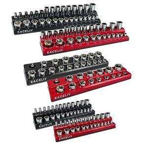 EACELIY 6-Piece Magnetic Socket Organizer Set, 1/2", 1/4" and 3/8" SAE & Metric Deep & Shallow Socket Holder Kit, holds 141 stanard Sockets, attaches to steel box/tool cart (sockets not included)