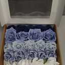 Ling's moment Artificial Flowers Fake Silk Roses Faux Foam Gardenia Combo for DIY Wedding Bouquets Centerpieces Arrangements Bridal Shower Party Home Decorations, Dusty Blue & Ivory, 23pcs