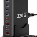 320W Fast Charging 8 Port USB C Charger Block, Multi-Device USB Charging Station Wall Desktop Charger with GaN  Technology, USB-C Charger Adapter for MacBook/iPad/iPhone 16/Samsung Galaxy/DELL/HP