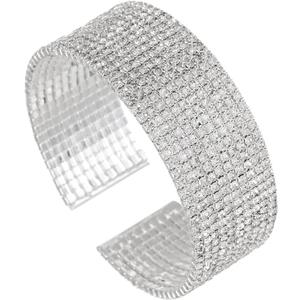 Sparkly Classic Multi-layer Big Wide Crystal Rhinestone Cuff Bracelet for Women Bridal Wedding Formal Prom Jewelry