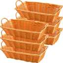 Yesland 6 Pcs Poly Wicker Bread Basket with Handle, 14 Inch Rectangular Imitation Rattan Fruit Storage Baskets - Stackable Empty Gift Basket for Vegetables, Food Serving, Display, Outdoor, Orange