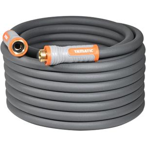 YAMATIC Heavy Duty Garden Hose 5/8 in x 75 ft with Swivel Handle, Super Flexible Water Hose, All-weather, Lightweight, Burst 600 PSI, Gray