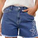 Dokotoo Womens Jean Shorts Floral Embroidered High Waisted Casual Stretchy Raw Edge Hemline Denim Shorts, Size 4
