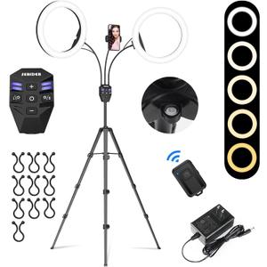 Dual 10" LED Ring Light with Tripod Stand & Phone Holder, Selfie Circle Lights with 5 Light Modes (2700-6500K)&12 Brightness Compatible for Makeup/Photography/TikTok/YouTube/Live Stream