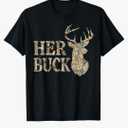 Retro Her Buck Camo Deer Hunting Camouflage Matching Couple T-Shirt, 2XL