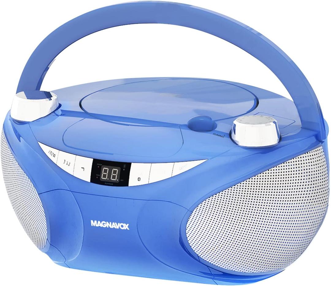 Magnavox MD6949 Portable Top Loading CD Boombox with AM/FM Stereo Radio and Bluetooth Wireless Technology in Black | CD-R/CD-RW Compatible | LED Display | (Blue)