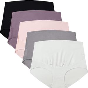 Mama Cotton Women's Over The Bump Maternity Briefs, Multicolor D 5 Pack, Size XL, Cotton Blend, High Rise