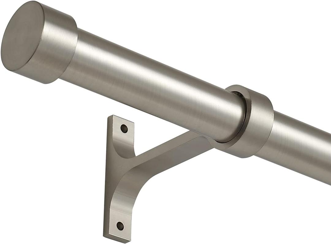 Matte Black Curtain Rods for Windows, 1-Inch Adjustable Drapery Rods with Aluminum End Cap and Brackets (Brushed Nickel, 48-86")