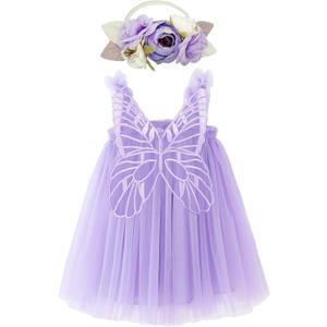 BGFKS Layered Butterfly Tulle Tutu Dress for Baby Girls,Toddler Girl Princess Dress with Flower Headband (9 Months, Purple)