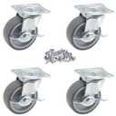 3"(75mm) Swivel Gray TRP Rubber w/Metal Side Brake Casters with M6 Screw,8.8mm Bolt Hole on Top Plate,Plain Bearing Wheel Moves Smooth Quiet Sturdy,Total Load Capacity 465Lbs/210Kg 4-Pack