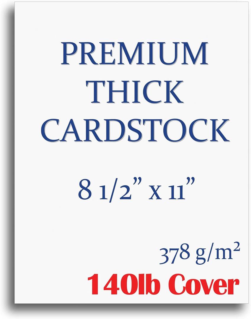 Extra Heavy Duty 140lb Cover Cardstock - Bright White - 379gsm 18pt Thick Paper for Inkjet & Laser Printers - 8-1/2" x 11" (12 Sheets Pack)
