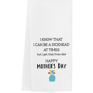 Funny Mothers Day Towels Gifts from Daughter Son New Mom Gifts Best Bonus Mom Gift Mom Birthday Gift Best Present for Expecting Moms Stepmom Bonus Moms Towels for Kitchen Bathroom 1423 Inches (Dickhead)