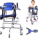 Walkers Disabled Children Cerebral Palsy Disabled Kids Walker Six Wheel Anti Tilt Foldable Belt Seat Adjustable Height Width, Disabled Auxiliary Equipment Rehabilitation Training Walking Aid (35*29*27in)