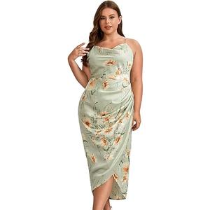 Floerns Women's Plus Size Satin Spaghetti Strap Cowl Neck Wrap Party Cami Dress XL