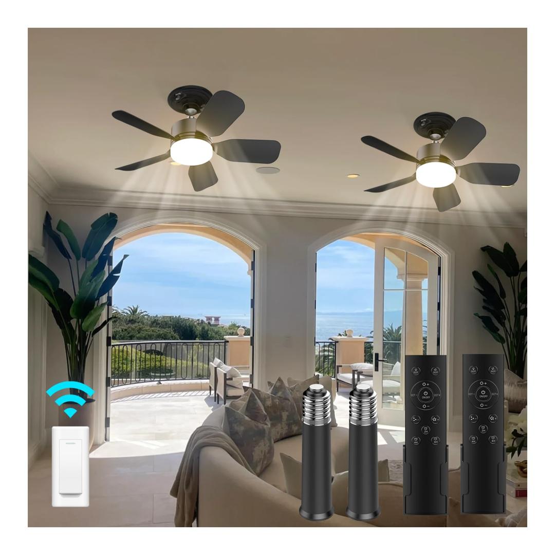 Aupuslite 2 Pack 20" Socket Fan Light with Remote, 30W 2000 Lumens, 3 Colors 3000-6000K Screw in Ceiling Fan in Light Socket 6 Speed Wind Small Ceiling Fan for Bedroom, Living Room, Kitchen, Garage