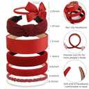 7 PCS Fashion Headbands for Women Floral Vintage Wide Headband Cute Pearl HeadBand Twisted Red Hair Bands for Girls Hair Non Slip Hair Accessories (Red)