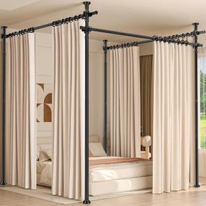 Room Divider for Room Separation,4-10ft(H) 28-209inch(W) Adjustable Temporary Privacy Wall Divider, Tension Curtain Rods No Drilling, Heavy Duty Partition Space Separator Freestanding,Black