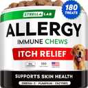 STRELLALAB Dog Allergy Relief & Anti Itch Support Chews w/Omega 3: Real Ingredients, Real Taste! Skin & Coat Immune Supplement w/Fish Oil, Pumpkin & Enzymes  BBQ Chicken - 180Ct
