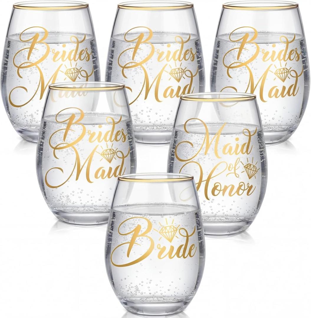 Honeydak 7 Pcs Bridesmaid Wine Glasses Bridesmaid Proposal Gifts 15oz Glass Cup Tumbler for Bride Maid of Honor and Bridesmaids Wedding Bridal Shower Bachelorette Party Favors