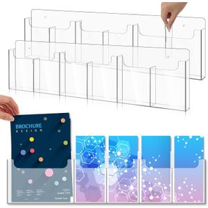 Sherr 2 Pack Acrylic Brochure Holder Wall Mount, 6/3 Pockets, Clear | Removable Dividers Fit 4 x 9 in Brochures or 8.5 x 11 in Flyers, Keeping Reception Areas Neat and Counters Clear