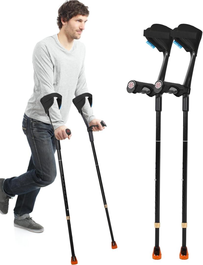 Forearm Crutches for Adults Have Elastic Crutches Padding for The Elbow+Hand Padding, Increases Walking Comfort (20.1*4.7*4.3IN, Black Double+Pads)