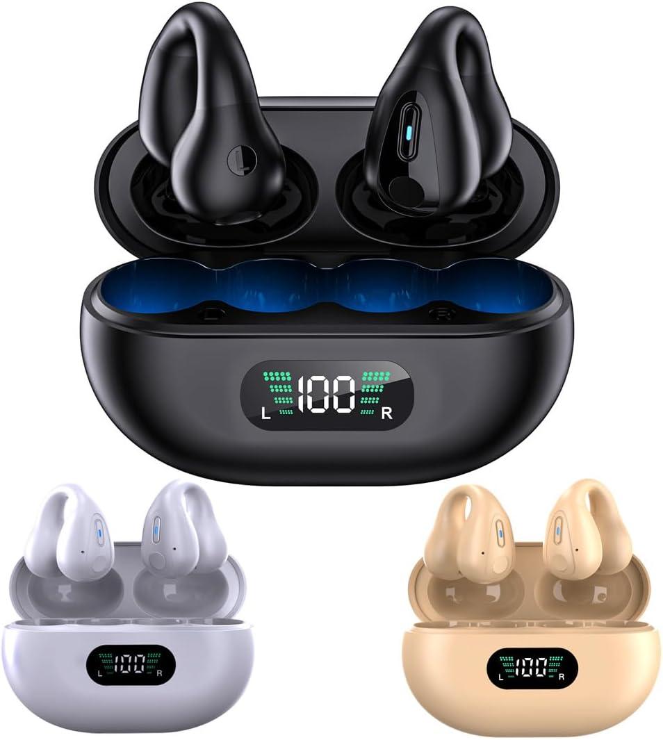 Painless Wear Open Ear Headphones 5.3 Bluetooth Open Ear Clip Headphones Best Bluetooth Headphones Bluetooth Headphones for Work Outdoor Sports Headphones (Black)