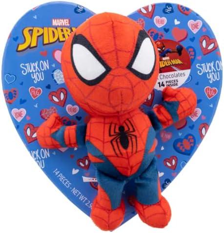 Spiderman Heart Box with Plush, Marvel Chocolate Candy Assortment, Valentines Gift for Boys, 14 Individually Wrapped Candies, 2.96 Ounces