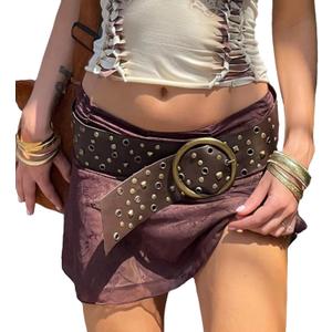 Alyweatry Women Boho Wide Disc Concho Leather Belt Aesthetic Grunge Western Waist Belt Y2k Vintage Accessories (One Size, Aa-brown)