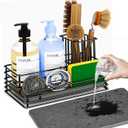 Yofidra Kitchen Sink Caddy: Sink Sponge with Instant Drying Stone, Metal Stainless Steel Dish Sponge Holder Basket for Sponges, Scrubbers, Soap, 9.5" X 5.5" X 5.7" Home Decor Storage and Organization (Black)