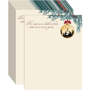100 PCS Christmas Holy Family Holiday Letterhead Christmas Border Computer Paper Stationery Paper for Note Letters to Santa Holiday Printer Papers Invitations Office School 8.5 x 11 In