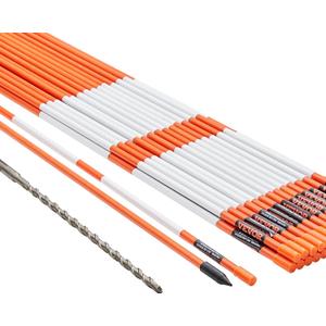 VEVOR Driveway Markers, 50 PCS 48 inch, 0.31 inch Diameter, Orange Fiberglass Poles Snow Stakes with Reflective Tape, 12" Steel Drill Bit & Protection Gloves for Parking Lots, Walkways Easy Visibility