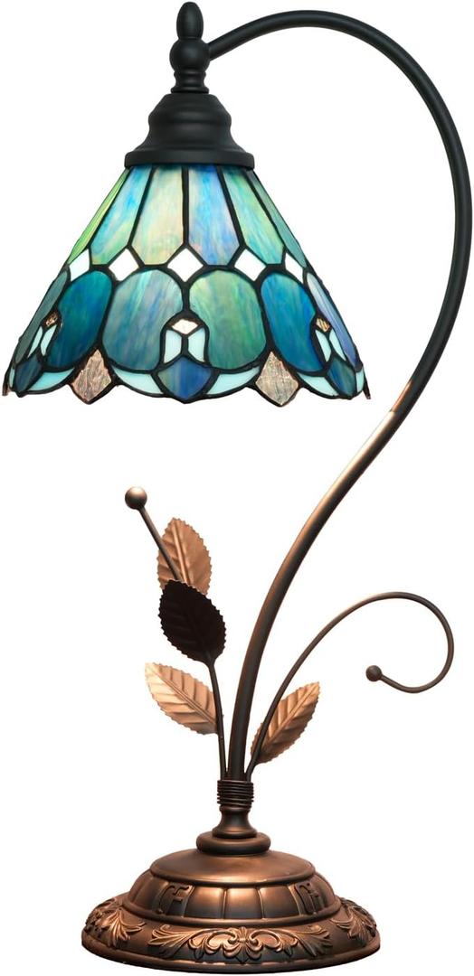 Tiffany Lamp Stained Glass lamp 8X10X20 Small Bedside Table Lamps for Living Room Home Decor,Girls Women Birthday Christmas Thanksgiving Day Gift,Sea Blue