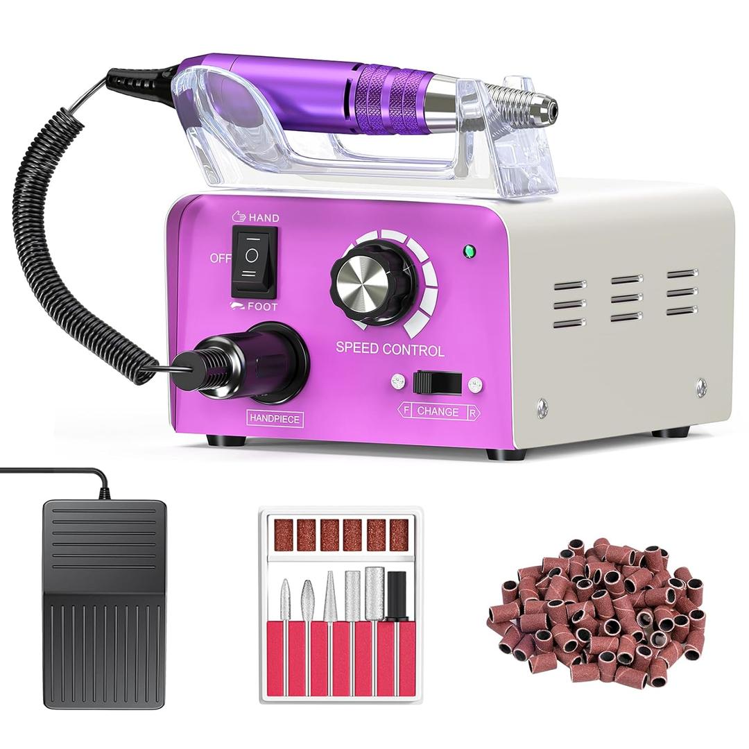 Subay Electric Nail File - 35,000RPM Professional Efile Machine for Acrylic Gel Polish Removal, Nail Drills Manicure Pedicure Kit with 100 Sanding Bands (Purple)