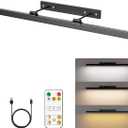 Large Battery Operated Wireless Picture Light，Rechargeable 39.4inch Painting Display Light,Remote Control Wall Lights with Three Modes and Timing for Art Frame