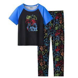 UNICABBIT21 Pajamas for Boys Cute Black Gamer Short Sleeve and Pants Sleepwear 2-pieces Big Kids Summer PJS Size 6