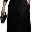Runwind Women Church Maxi Dresses 3/4 Sleeve Button Down Print Casual Office Dress African (Large, 001-black)