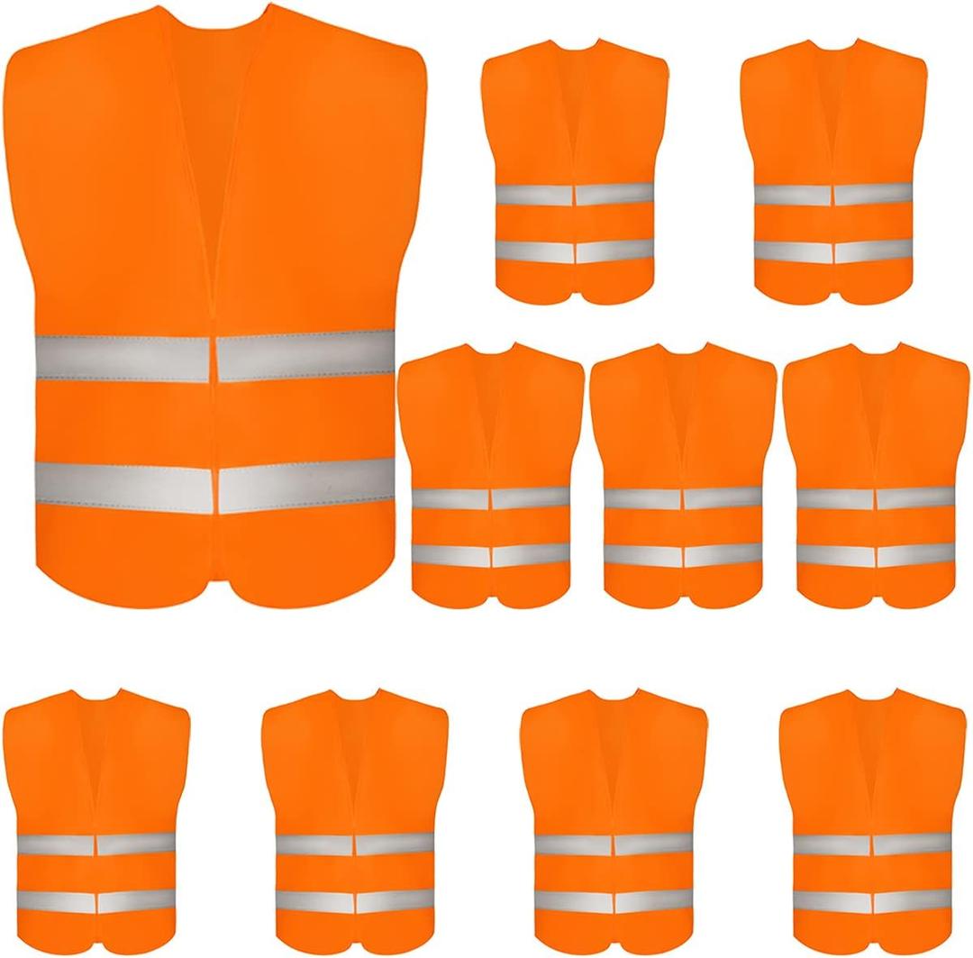 DUSKCOVE 9 Pack High Visibility Safety Vests with 2 Hi Vis Reflective Strips for Men and Women - Neon Orange Construction Vests for Traffic Work, Running, Surveyor and Security Guard